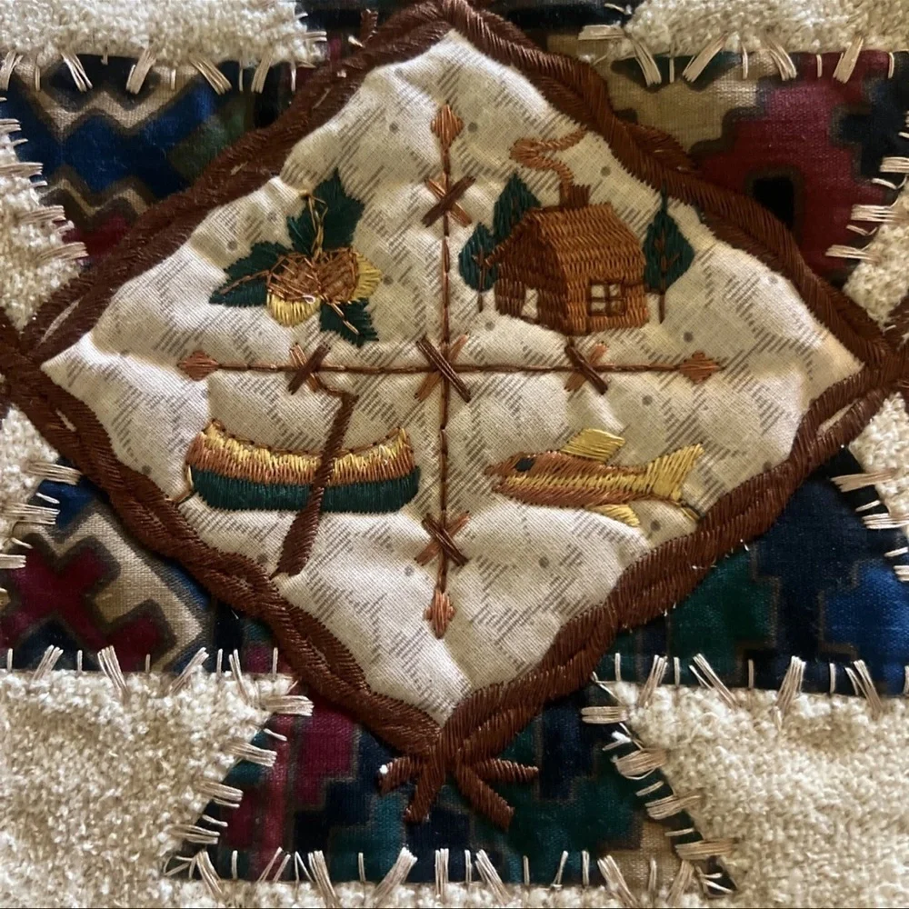 NWOT Vintage appliquéd Bath/hand towel Set USA Woodsy Cabin Southwest Country